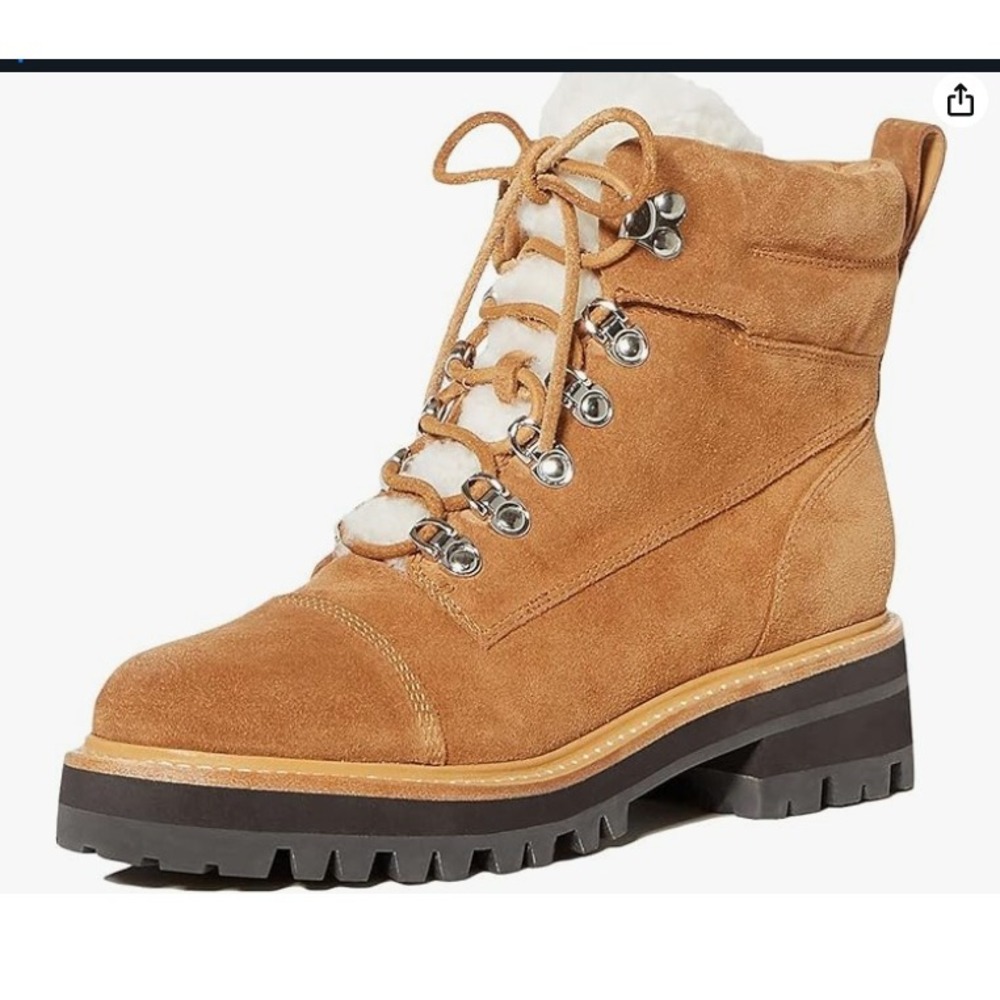 Marc Fisher LTD Womens Idella Suede Shearling Hiking Boots‎ Tan 9 NEW